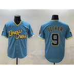 Milwaukee Brewers #9 Bob Uecker Powder Blue BUTLER City Connect With Patch Cool Base Stitched Jersey