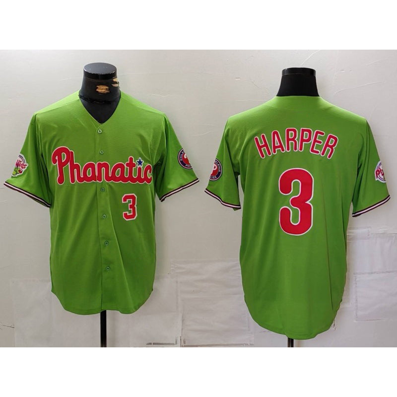 Philadelphia Phillies #3 Bryce Harper Number Green BUTLER With Patch Stitched Cool Base Jersey
