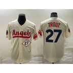 Los Angeles Angels #27 Mike Trout Number Cream BUTLER 2022 City Connect Cool Base Stitched Jersey