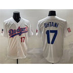 Los Angeles Dodgers #17 Shohei Ohtani White BUTLER With American Flag Patch Limited Stitched Jersey