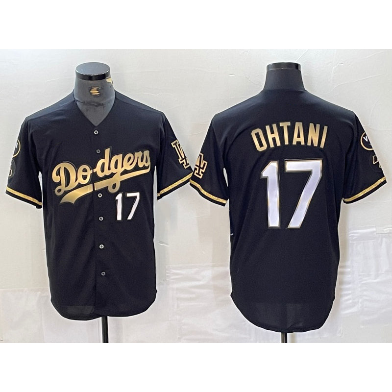 Los Angeles Dodgers #17 Shohei Ohtani Number Black Gold BUTLER Fashion Stitched Cool Base Limited Jersey