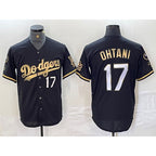 Los Angeles Dodgers #17 Shohei Ohtani Number Black Gold BUTLER Fashion Stitched Cool Base Limited Jersey