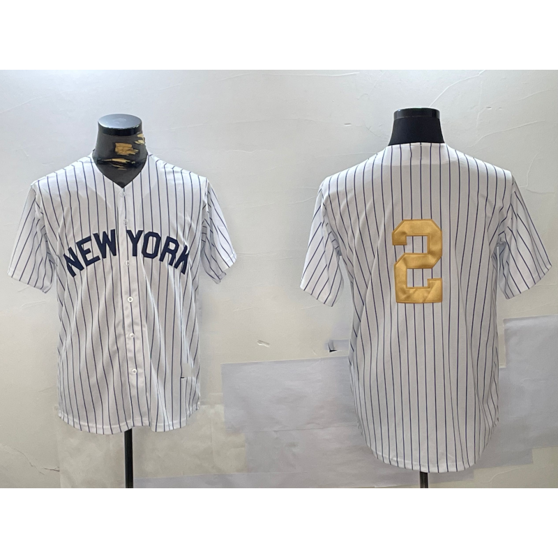 New York Yankees #2 Derek Jeter White BUTLER Pinstripe Without Name Fashion Cool Base Jersey 2