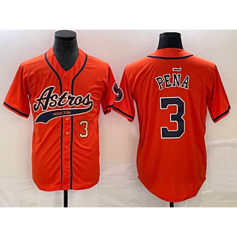 Houston Astros #3 Jeremy Pena Number Orange BUTLER With Patch Cool Base Stitched Jersey