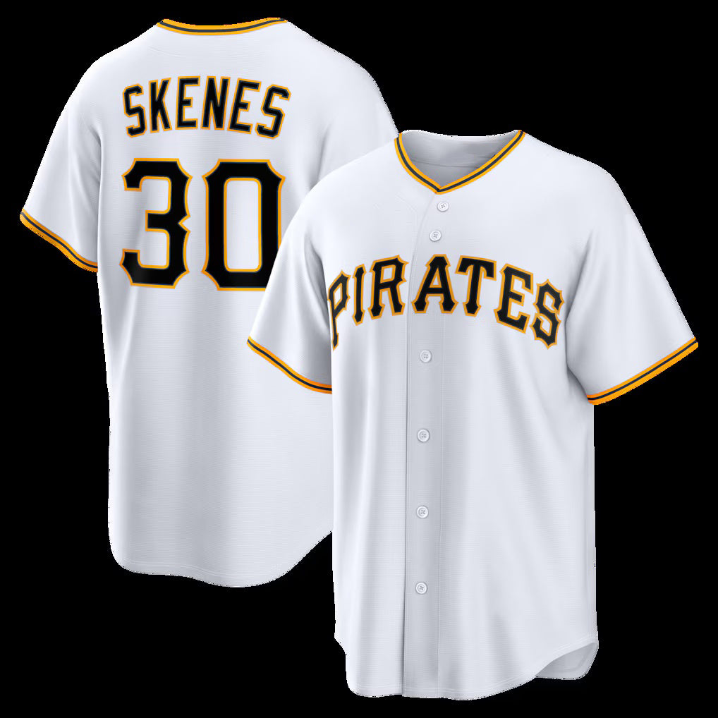 Pittsburgh Pirates #30 Paul Skenes White BUTLER Home Replica Jersey