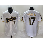 Los Angeles Dodgers #17 Shohei Ohtani Number White Gold BUTLER Fashion Stitched Cool Base Limited Jersey