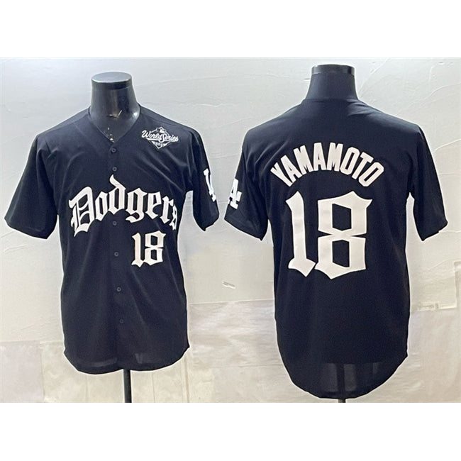 Los Angeles Dodgers #18 Yoshinobu Yamamoto Black BUTLER 2025 LA Gothic Style With 2025 World Series Patch Vapor Premier Limited Stitched Jersey