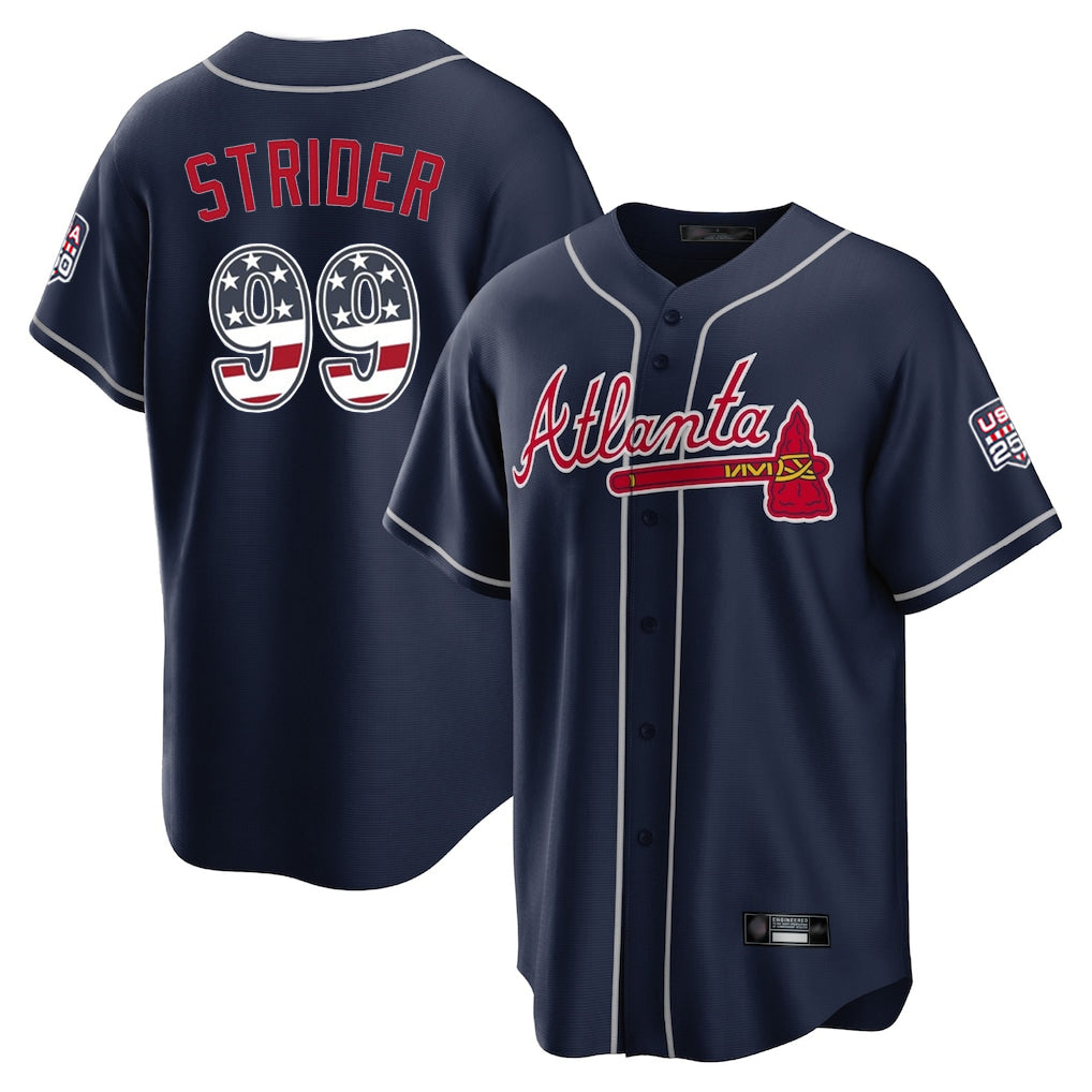 Atlanta Braves #99 Spencer Strider Player Navy BUTLER USA 250 Fourth Of July Limited Home Game Stitched Jerseys