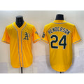 Oakland Athletics #24 Rickey Henderson Yellow BUTLER With Patch Stitched Baseball Jersey