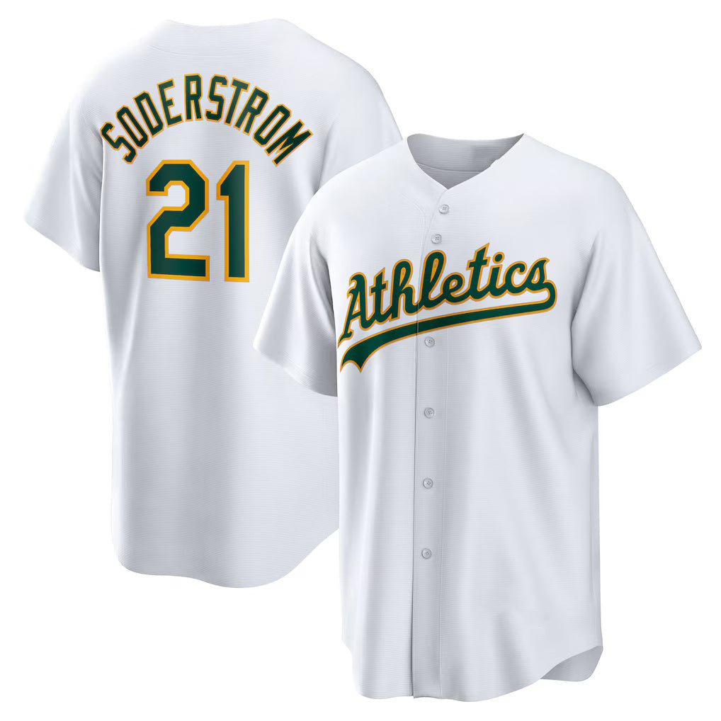 Oakland Athletics #21 Tyler Soderstrom White BUTLER Home Replica Jersey