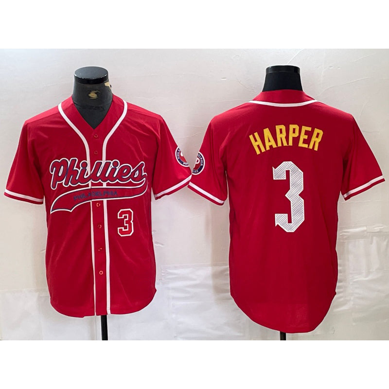 Philadelphia Phillies #3 Bryce Harper Number Red BUTLER Cool Base Stitched Jersey 2