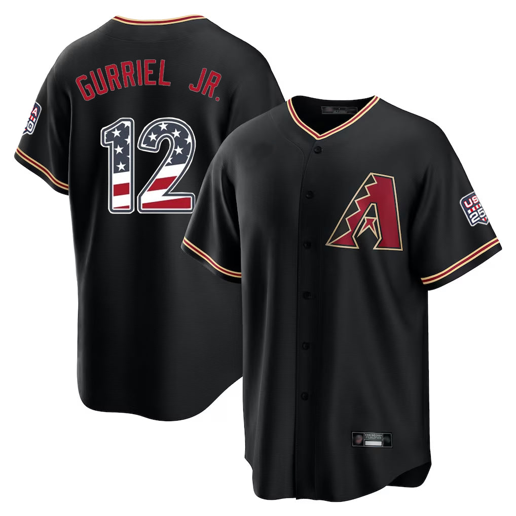 Arizona Diamondbacks #12 Lourdes Gurriel Jr Player Black BUTLER USA 250 Fourth of July Game Home Stitched Jerseys