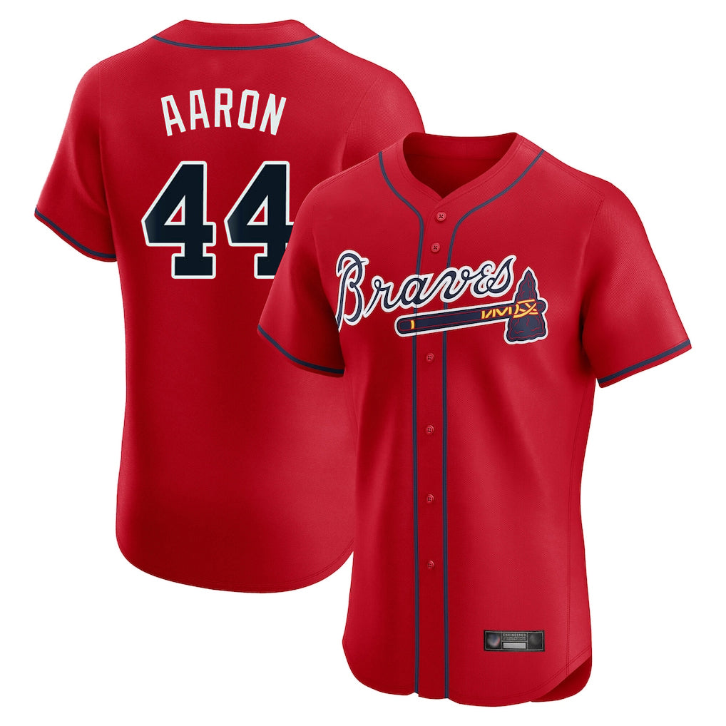 Atlanta Braves #44 Hank Aaron Player Red BUTLER Limited Elite Home Game Stitched Jerseys