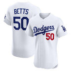 Los Angeles Dodgers #50 Mookie Betts White BUTLER Home Elite Player Jersey
