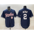 New York Yankees #2 Derek Jeter Navy BUTLER With Patch Cool Base Stitched Jersey