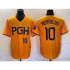 Pittsburgh Pirates #10 Bryan Reynolds Number Gold BUTLER 2023 City Connect Stitched Jersey 2