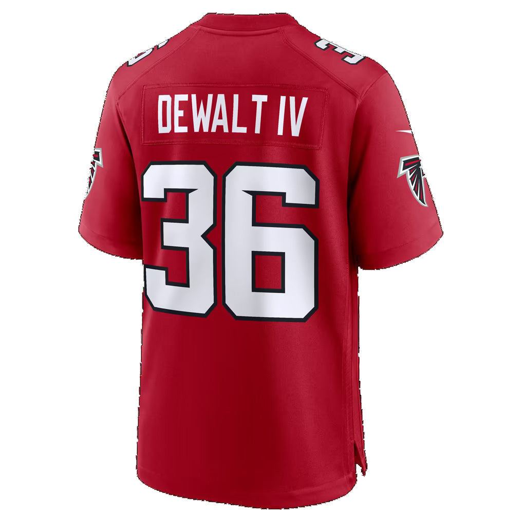 A.Falcons #36 Malcolm DeWalt IV Red Team Game jersey BUTLER
