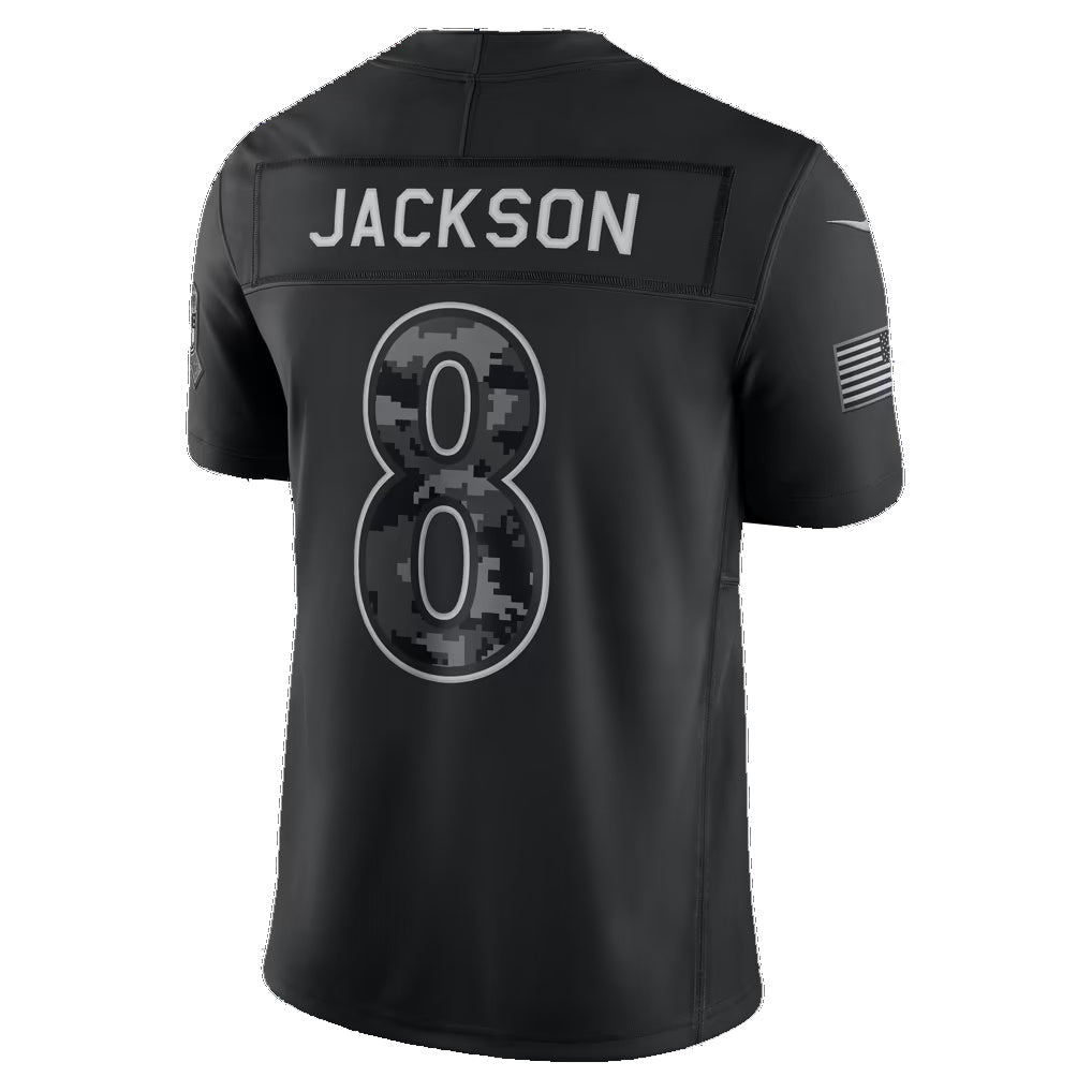 B.Ravens #8 Lamar Jackson Black 2026 Salute to Service Stitched Limited jersey BUTLER