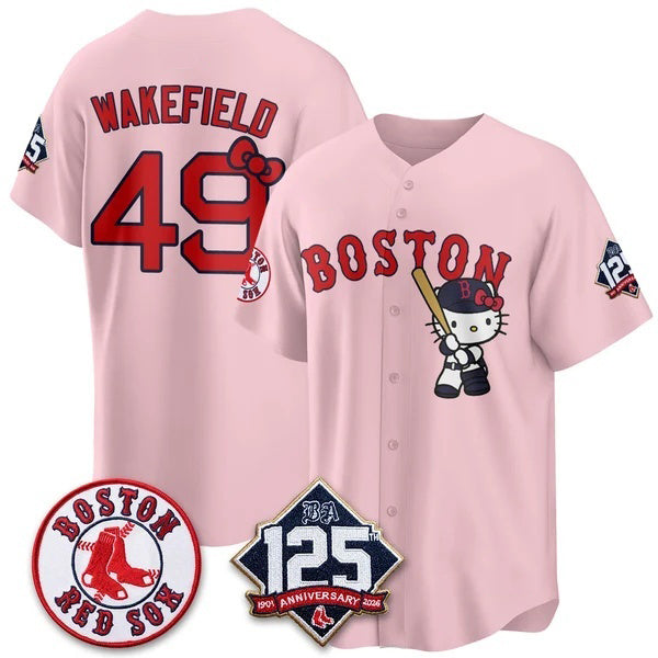 Boston Red Sox #49 Tim Wakefield Pink BUTLER Meow KT Vapor Limited Stitched Jersey