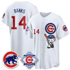 Chicago Cubs #14 Ernie Banks White BUTLER Meow KT All Stitched Jersey