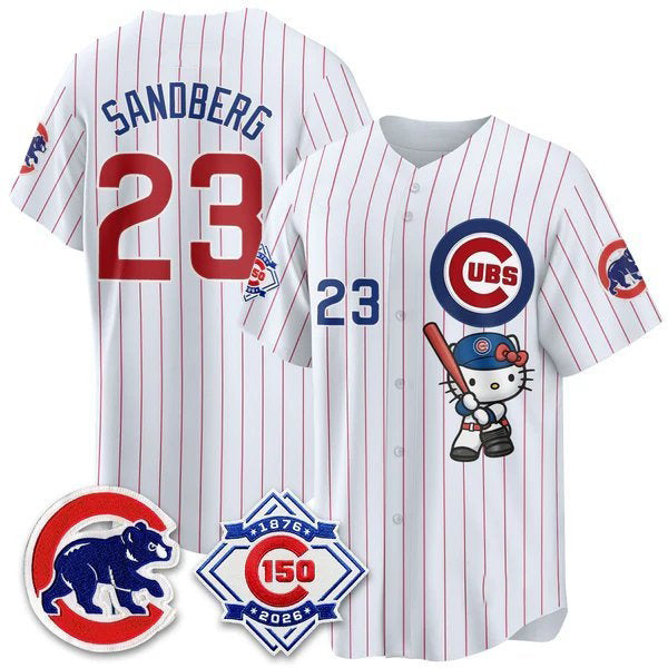 Chicago Cubs #23 Ryne Sandberg Pinstripe Pink BUTLER Meow KT All Stitched Jersey
