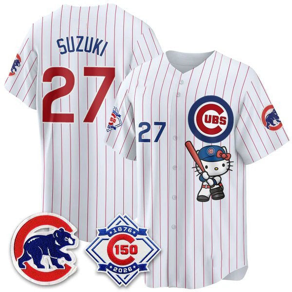Chicago Cubs #27 Seiya Suzuki Pinstripe Pink BUTLER Meow KT All Stitched Jersey