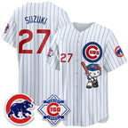 Chicago Cubs #27 Seiya Suzuki Pinstripe White BUTLER Meow KT All Stitched Jersey