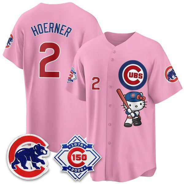 Chicago Cubs #2 Nico Hoerner Pink BUTLER Meow KT All Stitched Jersey