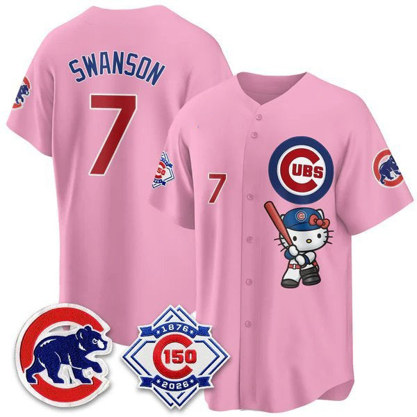 Chicago Cubs #7 Dansby Swanson Pink BUTLER Meow KT All Stitched Jersey