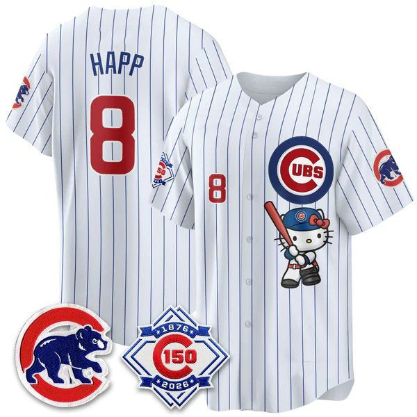 Chicago Cubs #8 Ian Happ Pinstripe White BUTLER Meow KT All Stitched Jersey