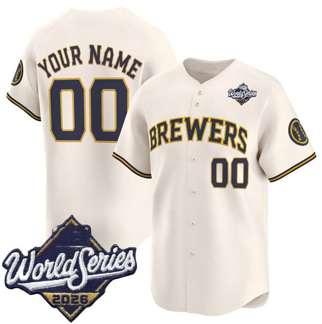 Custom Milwaukee Brewers ACTIVE PLAYER Cream 2026 World Series Limited Stitched Jersey BUTLER