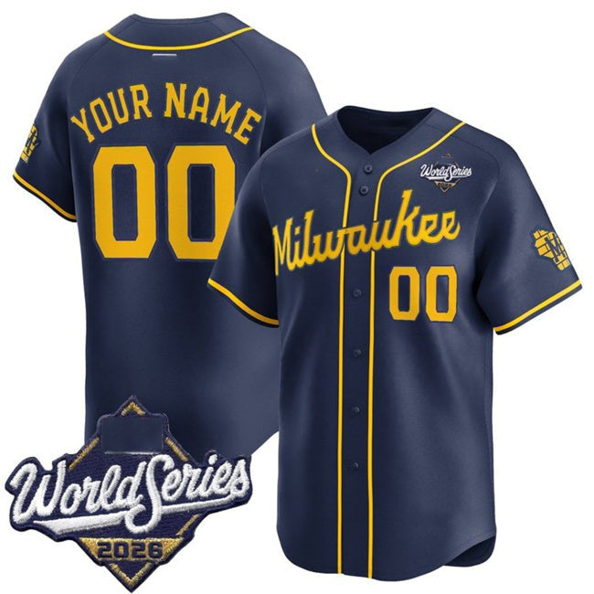 Custom Milwaukee Brewers ACTIVE PLAYER Navy 2026 World Series Alternate Limited Stitched Jersey BUTLER