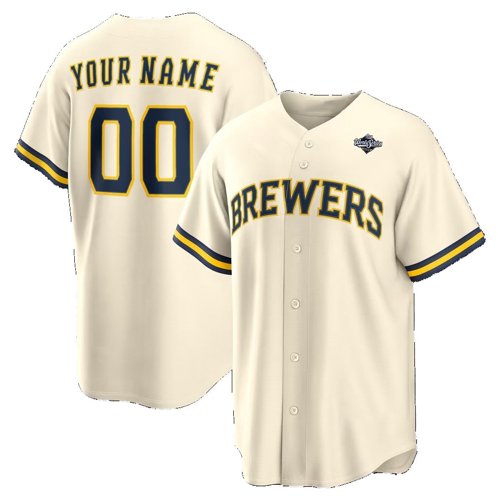 Custom Milwaukee Brewers Cream 2026 World Series Patch Home Replica Jersey BUTLER
