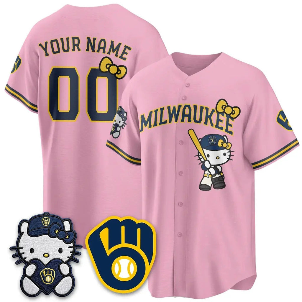 Custom Milwaukee Brewers Pink BUTLER Meow KT Night Vapor Limited All Stitched Jersey