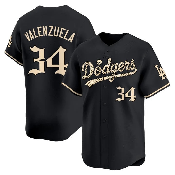 Los Angeles Dodgers #34 Fernando Valenzuela Black 'Halloween Mummy Edition' Premier Limitedjersey BUTLER - Stitched Baseballjersey BUTLER