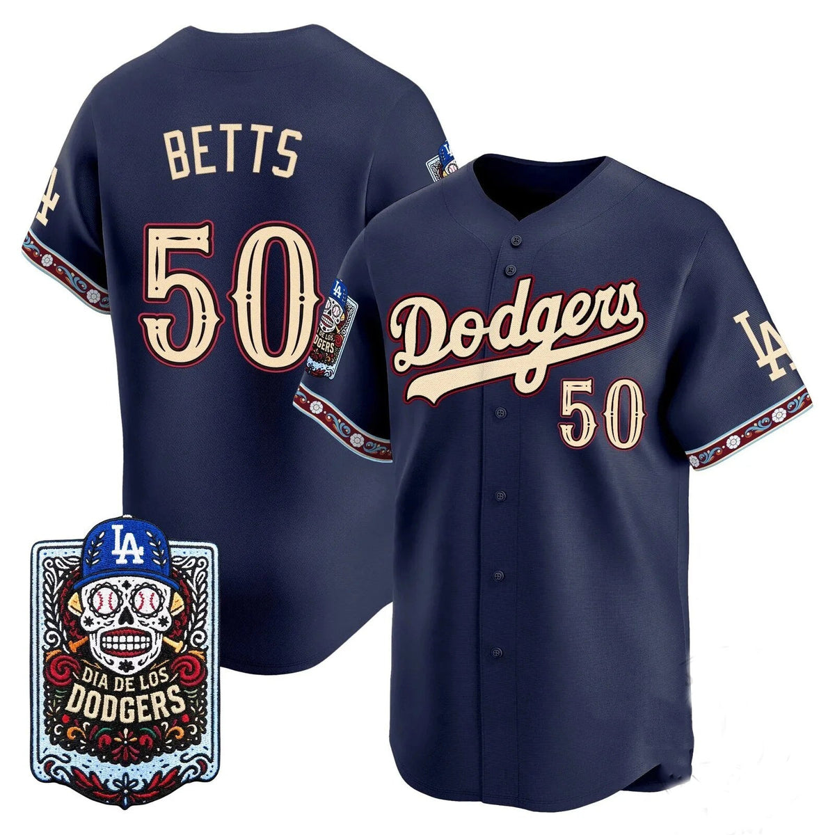 Los Angeles Dodgers #50 Mookie Betts x Dia De Los Muertos Navy 2026 Baseballjersey BUTLER
