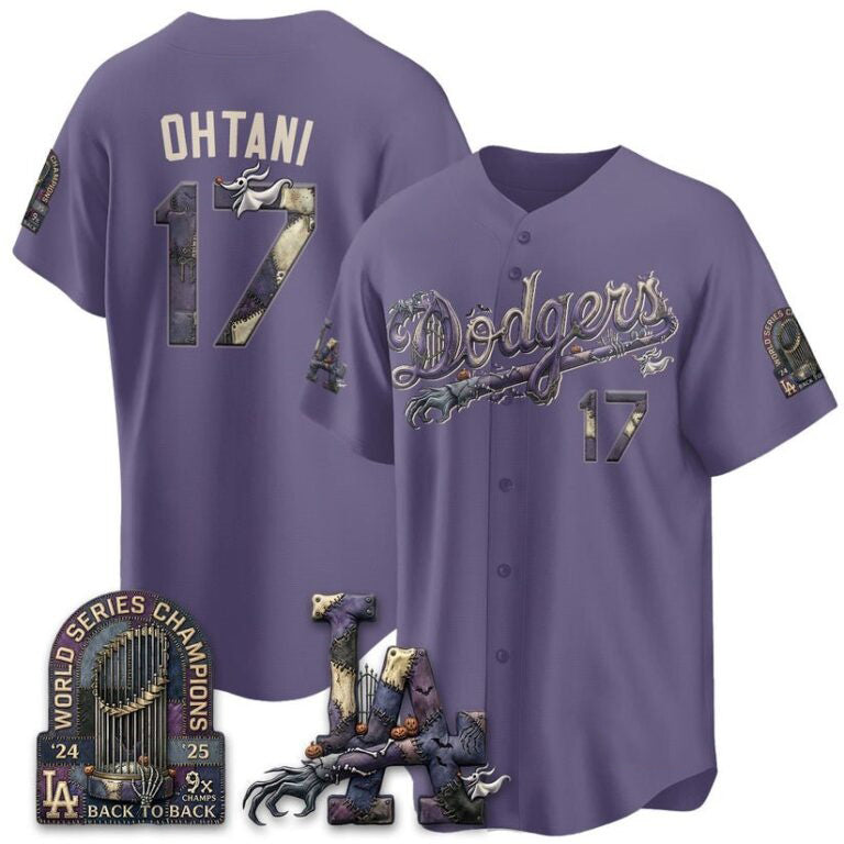 Los Angeles Dodgers #17 Shohei Ohtani Purple BUTLER Nightmare Halloween Edition Baseball Jersey