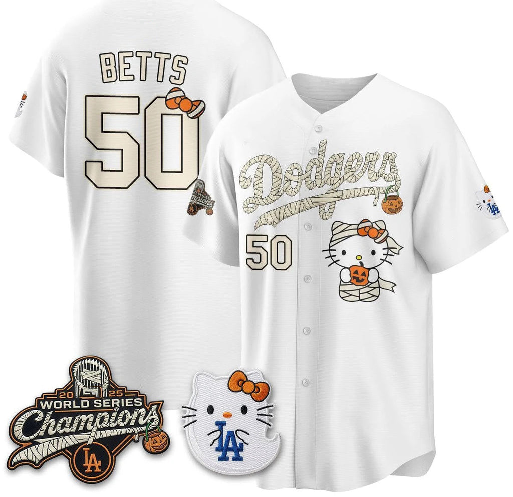 Los Angeles Dodgers #50 Mookie Betts White BUTLER Halloween 2026 Vapor V2 Stitched Jersey