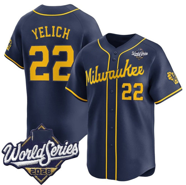 Milwaukee Brewers #22 Christian Yelich Navy 2026 World Series Alternate Limited Stitched Jersey BUTLER