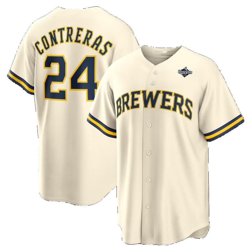Milwaukee Brewers #24 William Contreras Cream 2026 World Series Home Replica Jersey BUTLER