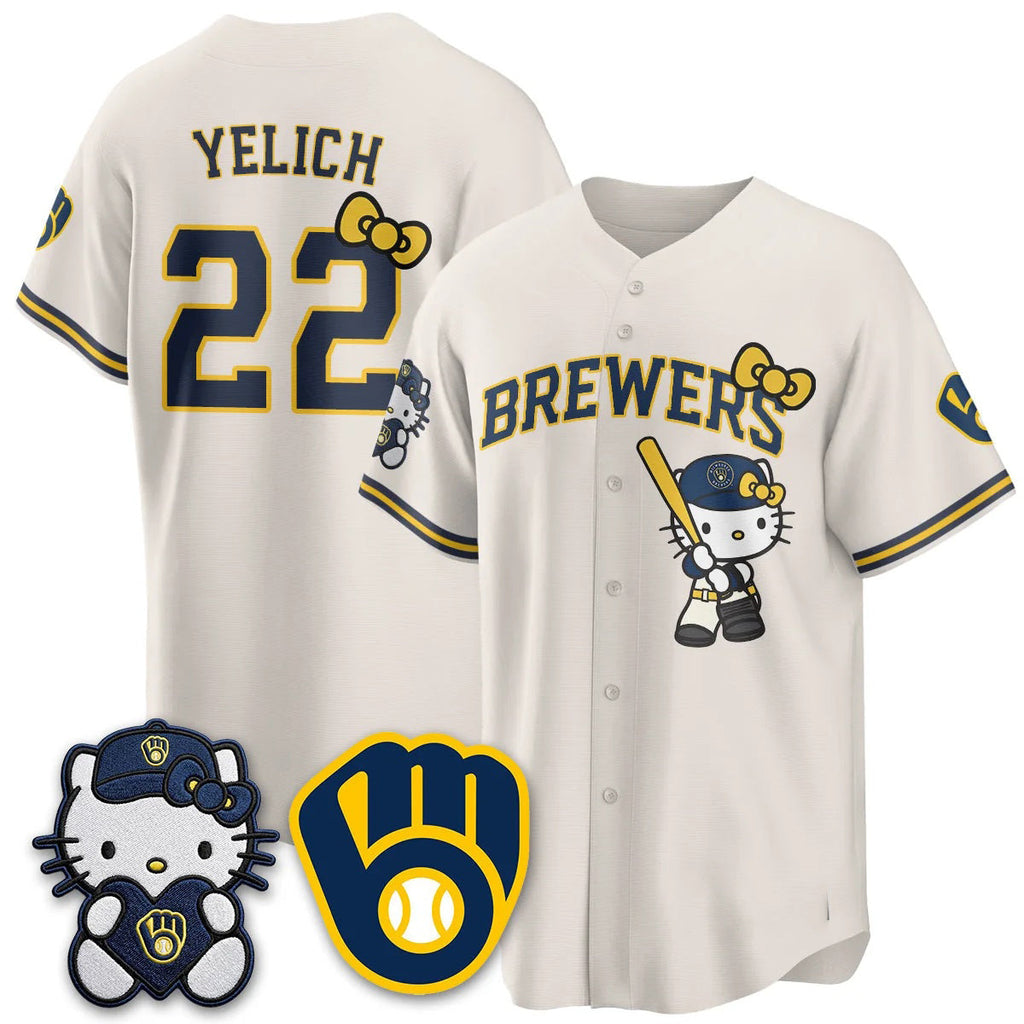 Milwaukee Brewers #22 Christian Yelich Cream BUTLER Meow KT Night Vapor Limited All Stitched Jersey