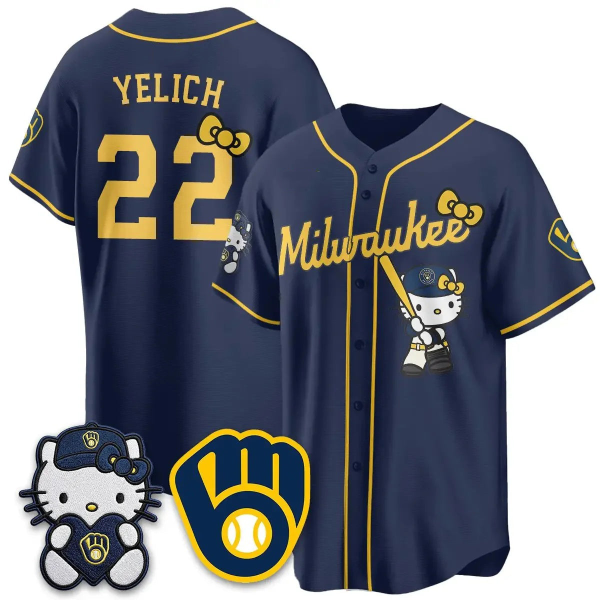Milwaukee Brewers #22 Christian Yelich Navy BUTLER Meow KT Night Vapor Limited All Stitched Jersey