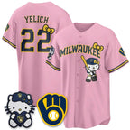 Milwaukee Brewers #22 Christian Yelich Pink BUTLER Meow KT Night Vapor Limited All Stitched Jersey