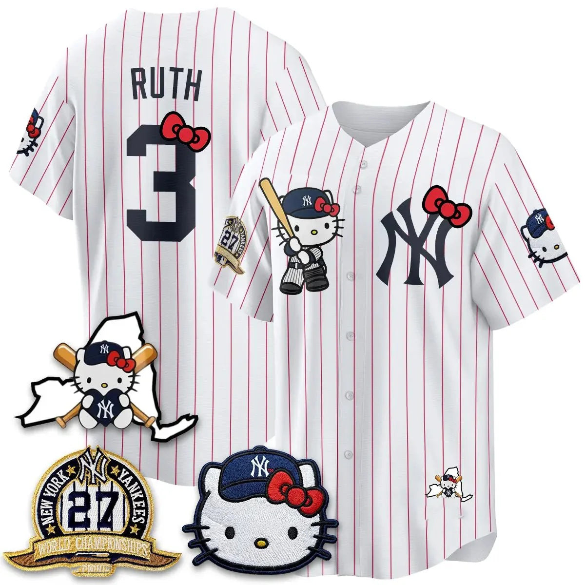New York Yankees #3 Babe Ruth Stripes White BUTLER Meow KT 2026 Vapor Limited All Stitched Jersey 2