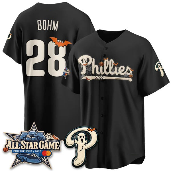 Philadelphia Phillies #28 Alec Bohm Black BUTLER Halloween 2026 Vapor Limited Stitched Jersey