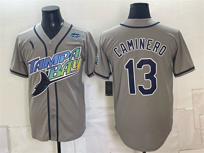 Tampa Bay Rays #13 Junior Caminero Gray 2026 AL East Champions Patch Vapor Limited Stitched Jersey BUTLER