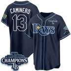 Tampa Bay Rays #13 Junior Caminero Navy 2026 AL East Champions Patch Limited Stitched Jersey BUTLER