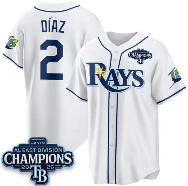 Tampa Bay Rays #2 Yandy D¨ªaz White 2026 AL East Champions Patch Limited Stitched Jersey BUTLER