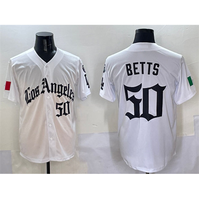 Los Angeles Dodgers #50 Mookie Betts White BUTLER Mexico 2025 LA Gothic Style With Fernando Patch Vapor Premier Limited Stitched Jersey