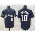 Los Angeles Dodgers #18 Yoshinobu Yamamoto Black BUTLER LA Gothic Style With 2025 World Series Champions Patch Limited Stitched Jersey